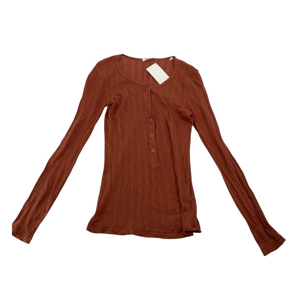 * Doen Women's Top Henley Pointelle Rust Cotton XS